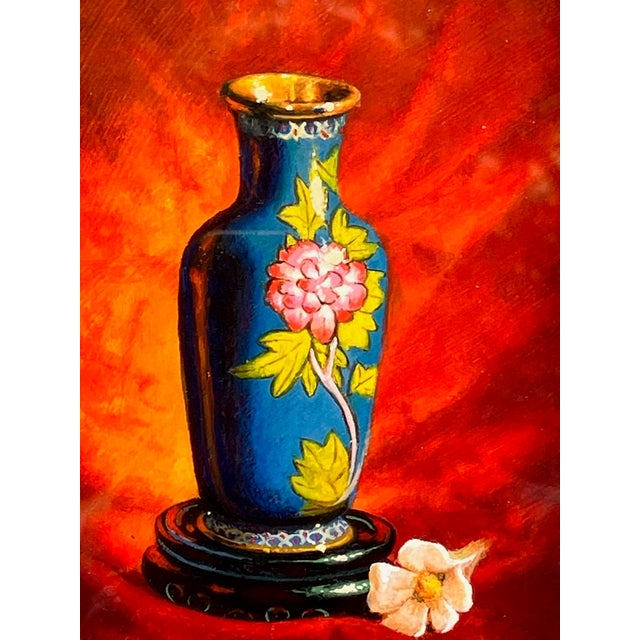 Framed Kay M. Hendricks Oil Painting – Still Life Cloisonné Vase For Sale - Image 4 of 6
