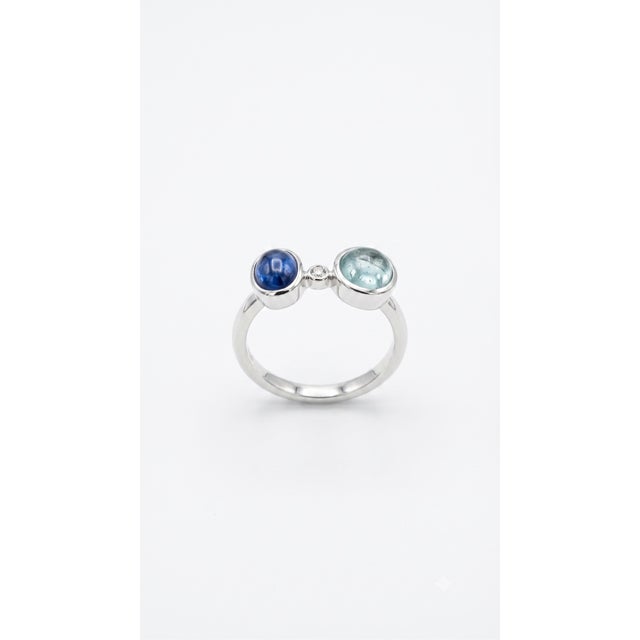 Natural Blue Sapphire, Aquamarine & Diamond Ring in 14k Gold For Sale In New York - Image 6 of 8