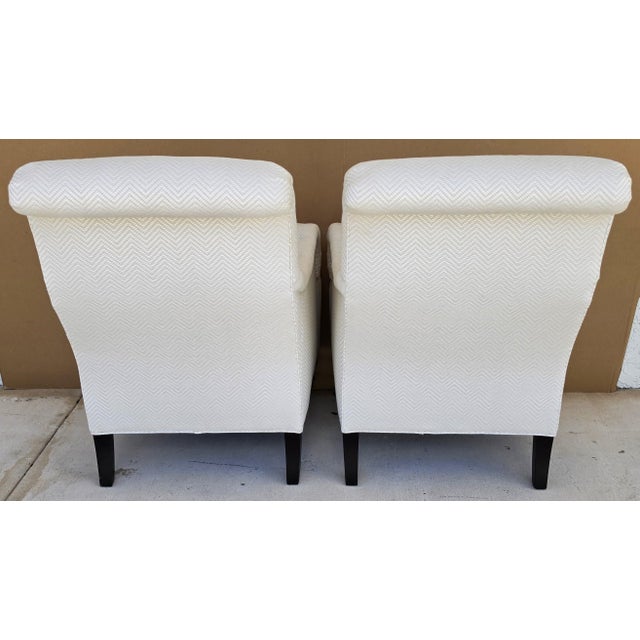 White Baker Furniture English Country Scroll Arm Lounge Chairs in White Herringbone Casters Pair For Sale - Image 8 of 17