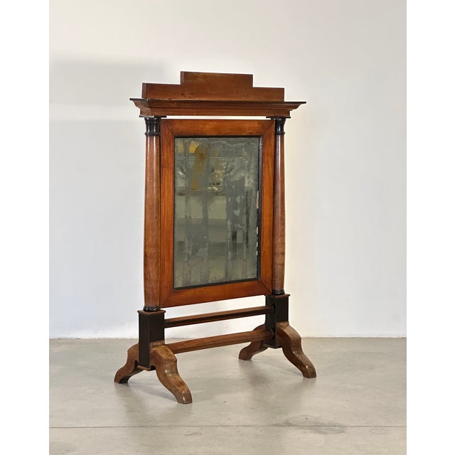 Italian Empire period cherry wood psyche mirror, original mirror