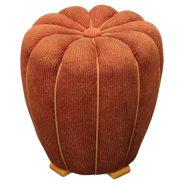 Art Deco Ottoman with Red Upholstery attributed to Jindřich Halabala, 1930s For Sale - Image 11 of 11