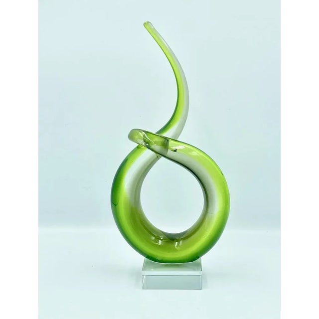 Mid-Century Modern Italian Abstract Green Murano Glass Twist Sculpture, 1960s For Sale - Image 3 of 9