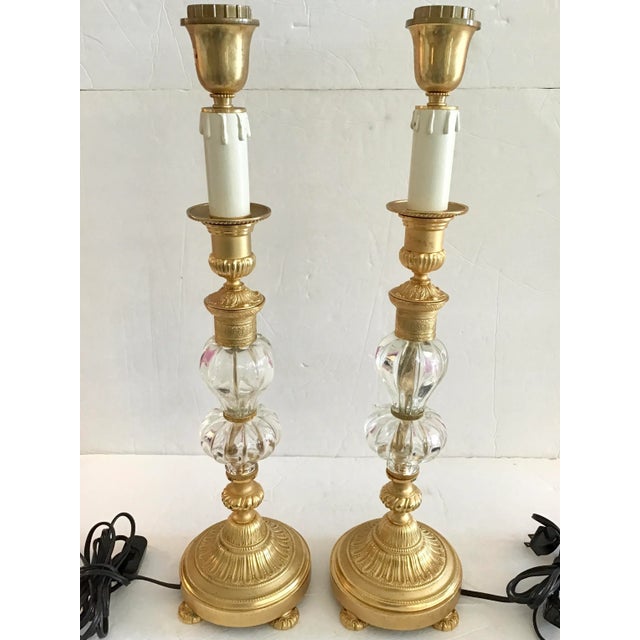 Maison Jansen Jansen Style Gilt Bronze and Clear Glass Table Lamps - a Pair For Sale - Image 4 of 11