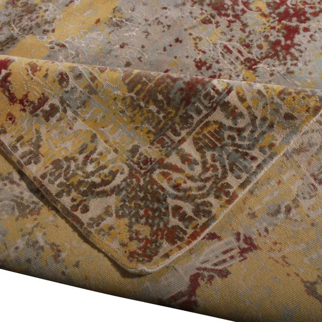 2010s Hand-Knotted Abstract Rug in Maroon, Blue, Yellow Floral Pattern by Rug & Kilim For Sale - Image 5 of 6