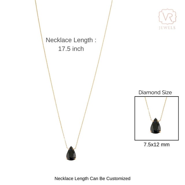 VRJewels 3.22 Carat Black Diamond Pear Solitaire Necklace in 14k Yellow Gold For Sale - Image 13 of 17