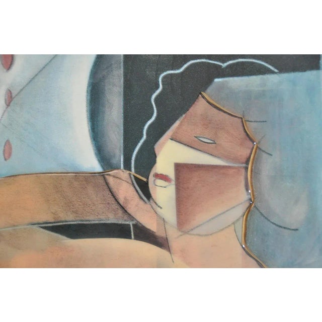 Vintage Cubist Mixed Media Reclining Nude c.1980s Fantastic original artwork. The painting is created with acrylic paint,...