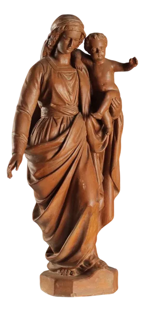 Modern Sculpture of Virgin Mary with Child in Terracotta