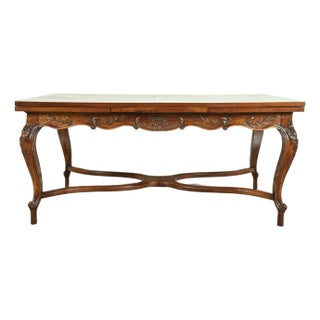 Baker Furniture Style French Provincial Louis XV Carved Oak Extension Dining Table, Circa 1960s For Sale