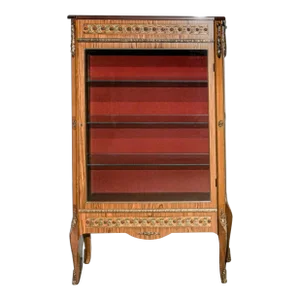 Louis XV Ormolu and Satinwood Inlaid Parquetry Glass Door Lighted Display Cabinet