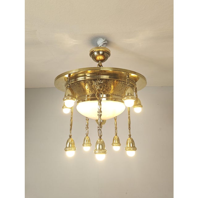 Metal Art Nouveau Ceiling Lamp with Lion Heads, 1900s For Sale - Image 7 of 15