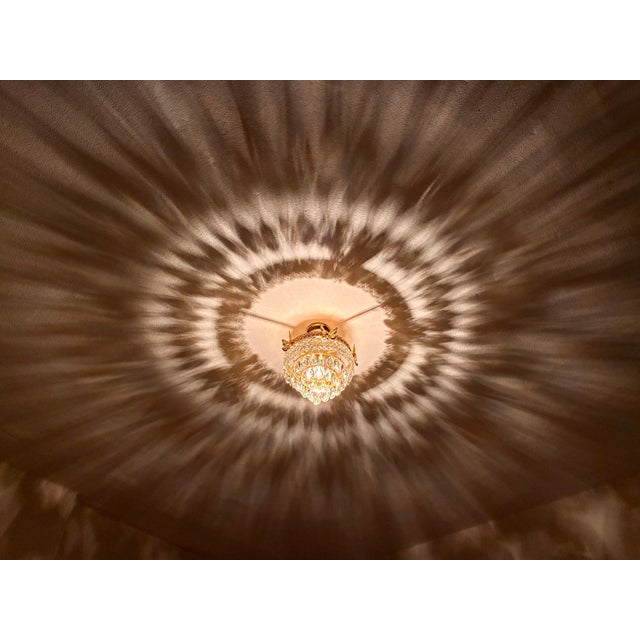 1980s Vintage Brass Butterfly Flush Mount Light, Vintage Hand-Painted Light Green Crystal Basket Chandelier, Dramatic Radial Shadow Display For Sale - Image 5 of 15