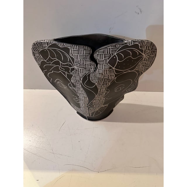 Boho Chic 1990s Black & White Ceramic Vase For Sale - Image 3 of 9
