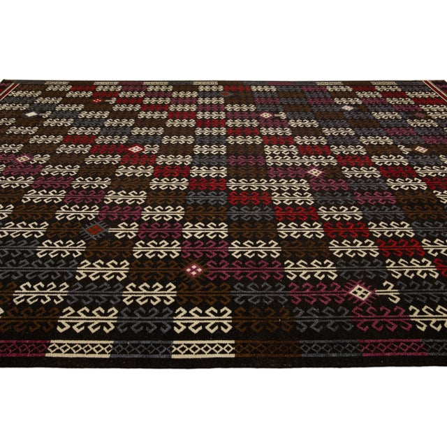 2010s Modern Soumak Handmade Geometric Designed Brown Wool Rug For Sale - Image 5 of 11