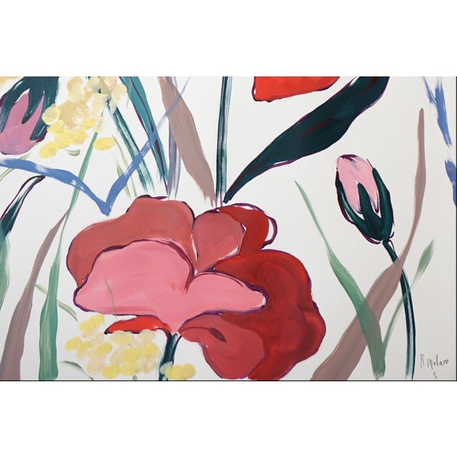 Red 2025, Illustration Style, Original Painting, Large Triptych Landscape, French Prairie, Poppies and Wildflowers, Acrylic Paint on Watercolor Paper For Sale - Image 8 of 11