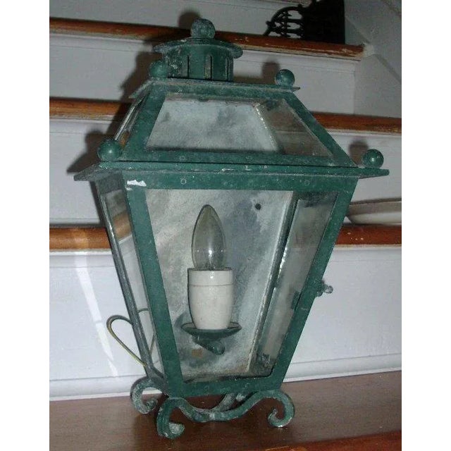 Metal Early 20th Century Art Deco Paint Decorated Iron Wall Sconce Lantern For Sale - Image 7 of 9