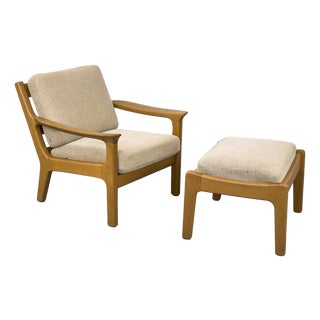 Set of Danish Lounge Chair and Ottoman in Oak by Juul Kristensen, 1970s For Sale