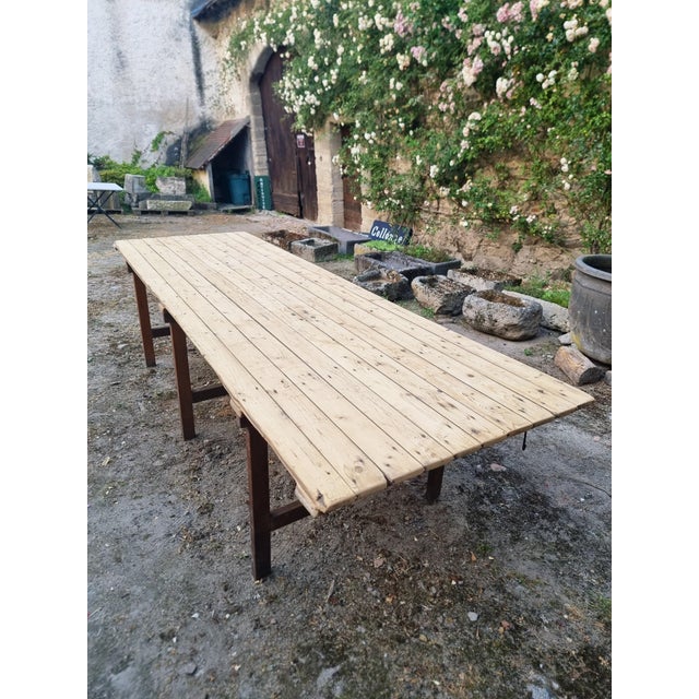 Antique French Folding Garden Table Set with Benches, Pine and Chestnut, 1890s, Set of 3 For Sale - Image 14 of 18