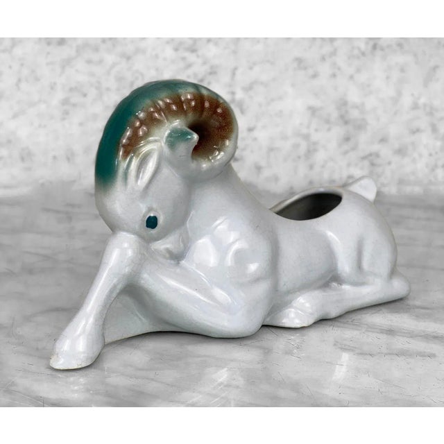 Mid-Century Art Deco Porcelain Ram Figural Planter For Sale - Image 4 of 10