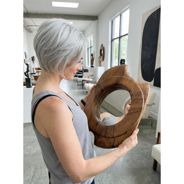 Biomorphic Wall Mirror in Walnut, France, 1960s For Sale - Image 4 of 9