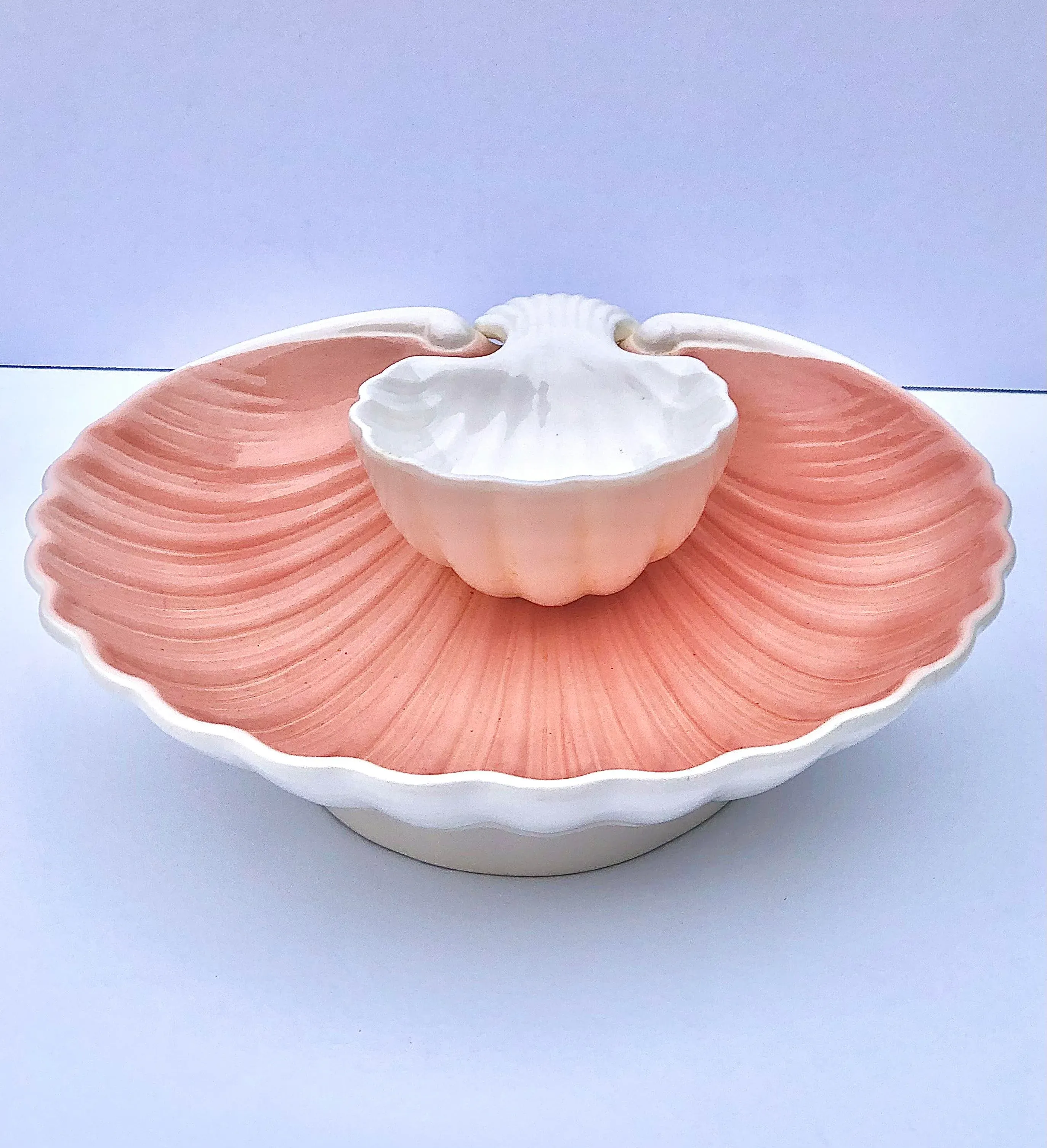 Vintage Fitz and Floyd Pink Shell Form Serving Platter | Chairish