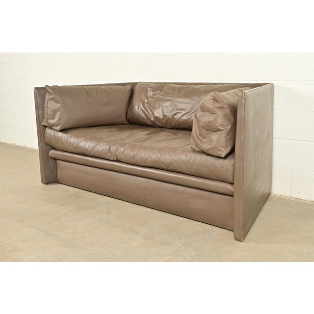 Contemporary Baker Furniture Modern Leather Tuxedo Sofa For Sale - Image 3 of 12