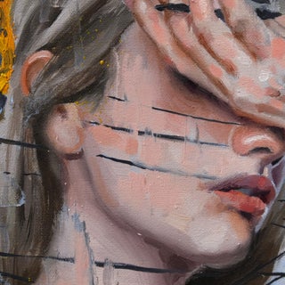 Mixed Signals by Stefan Smit | Oil on Artefex Panel Portrait of a woman with obscured face For Sale