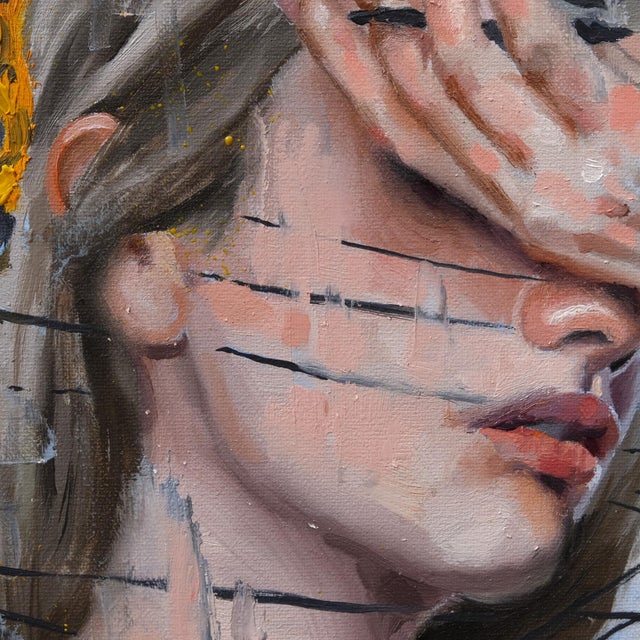 Mixed Signals by Stefan Smit | Oil on Artefex Panel Portrait of a woman with obscured face For Sale