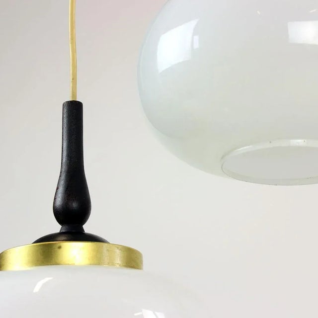 Mid-Century Modern Mid-Century Modern Pendant Light with Two Opaline Lights, 1960s For Sale - Image 3 of 7