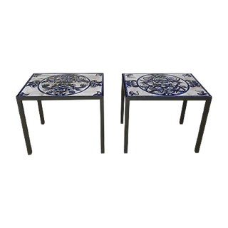 Italian Ceramic & Steel Side Tables or Nightstands, 1970s, Set of 2 For Sale
