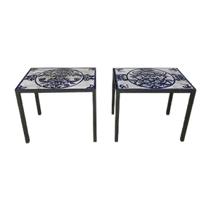 Italian Ceramic & Steel Side Tables or Nightstands, 1970s, Set of 2