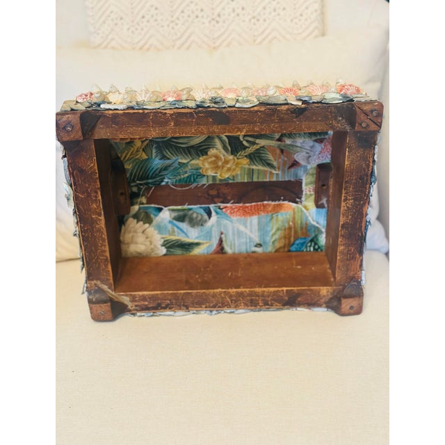 Antique Footstool Covered in Shells, Reupholstered in Designer Velvet For Sale - Image 9 of 11