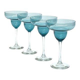 Timeless Classic Teal Crystal Margarita Glasses - Set of 4 For Sale