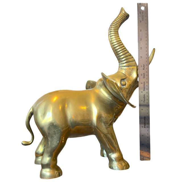 Vintage 1970s Large Solid Brass Elephant Sculpture — Hollywood Regency Statement Piece For Sale - Image 9 of 11