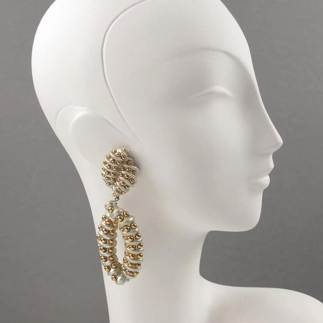 Jewellians Pearlized Resin Dangle Clip Earrings For Sale - Image 9 of 9