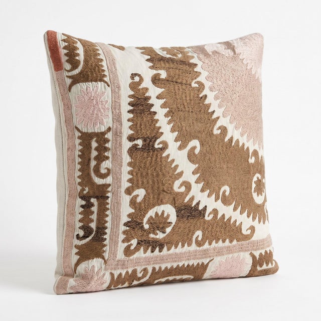 This beautiful 24'' x 21'' hand-embroidered Suzani pillow cover was made from authentic Uzbek cotton fabric. The intricate...