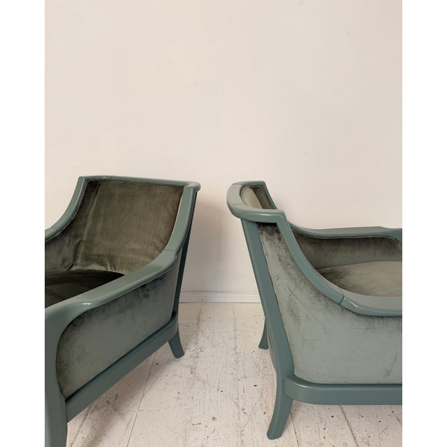 Mid-Century Modern French Lounge Chairs in Green Velvet and Lacquered Wood, 1950, Set of 2 For Sale - Image 13 of 17