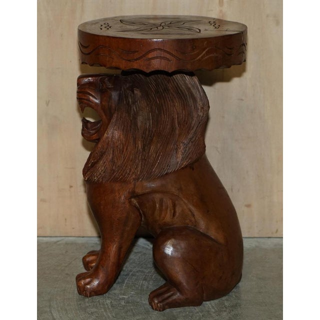 Set of Vintage Hand Carved Male Lion Stools with Ornate Decoration For Sale - Image 16 of 18