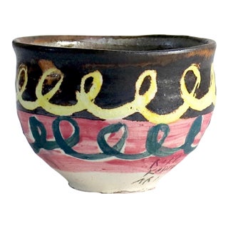 Japanese Studio Pottery Decorative Bowl in Pink X Chocolate For Sale