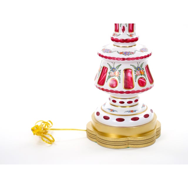 Antique Bohemian Cranberry Crystal, Painted and Gilt Gold Decorated Table Lamp For Sale - Image 10 of 12