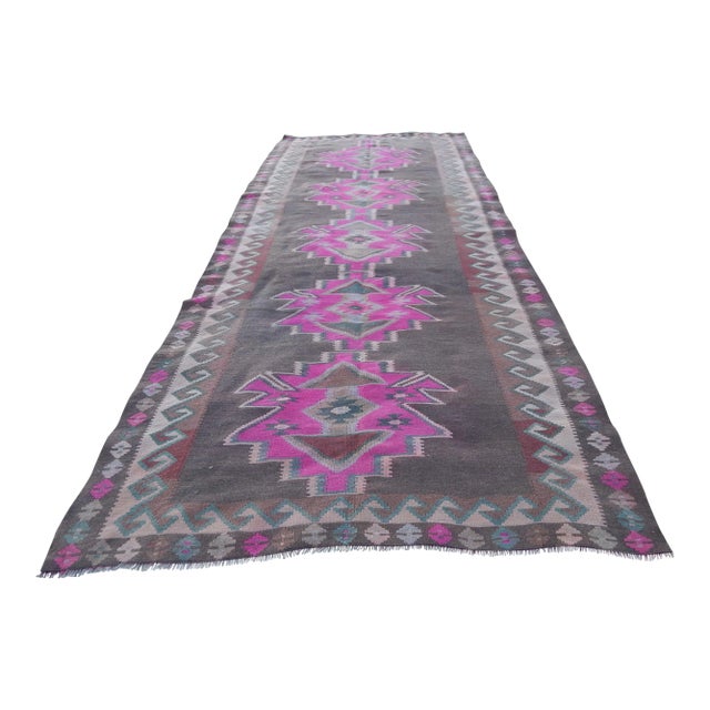 Boho Chic Vintage Turkish Kilim Tribal Runner , Extra Long Runner 4′11″ × 10′10″ For Sale
