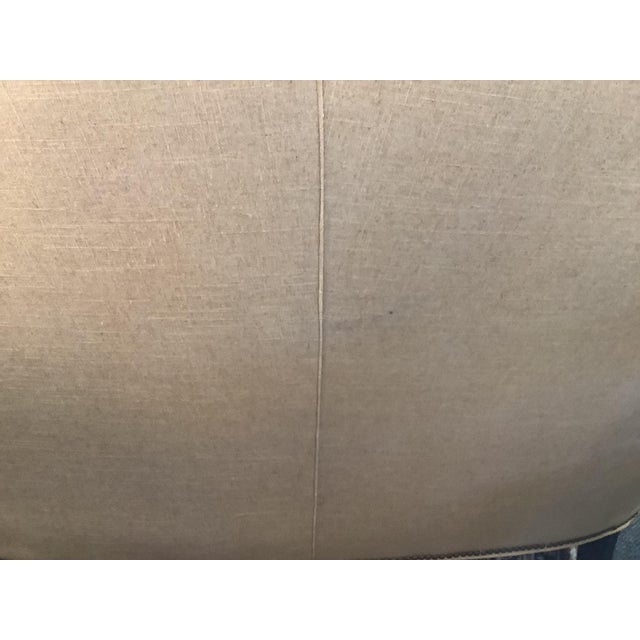 High Back Loveseat in Wheat Color Fabric With Nailheads For Sale - Image 4 of 5