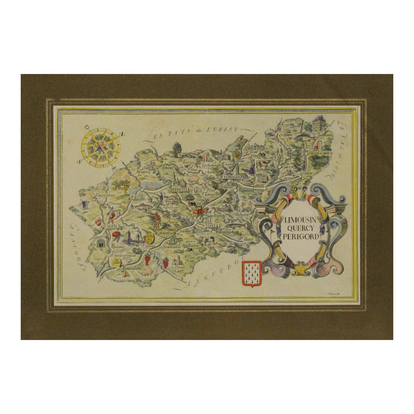 1960's French Vintage Mini Map, Limousin Quercy Perigord (Horizontal ...