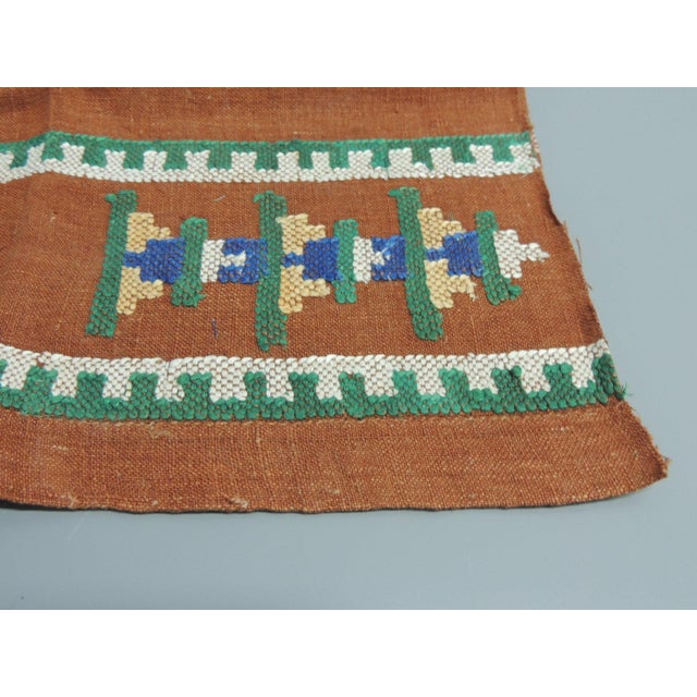 Vintage Burnt Orange and Green Woven Linen Textile Size: 15”W x 32”L