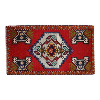 1970s Hand Knotted Small Turkish Rug Entry Kitchen Decor Door Mat Yastik Rug - 20" X 36" For Sale
