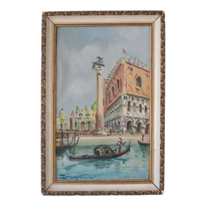 Vintage Small Venice Piazza Gondola San Marco Painting