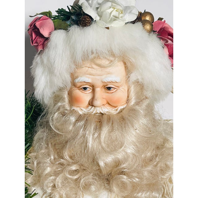 Shabby Chic Vintage White Santa Claus Christmas Holiday Tree Topper For Sale - Image 3 of 10