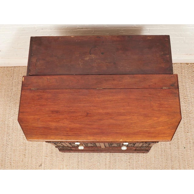 Mid 20th Century Asian Heavily Hand Carved Flip Top Dry Bar Cabinet For Sale - Image 5 of 10