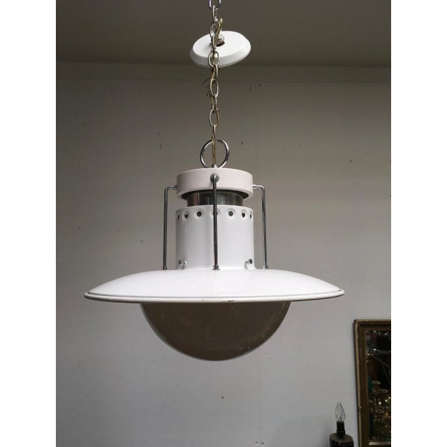 Forecast Lighting 1980s Forecast Lighting Postmodern Pendant Chandelier, Los Angeles, White & Chrome For Sale - Image 4 of 11