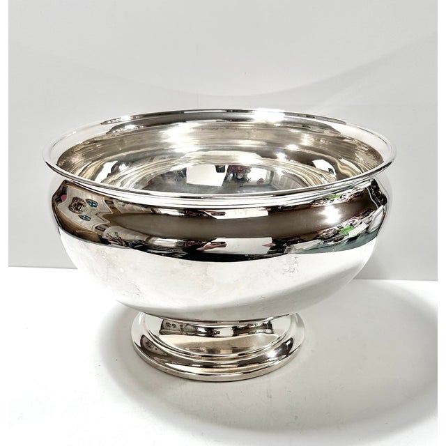 Lehmann 1950s Lehman Brothers Silver on Copper Pedestal Bowl - Mid-Century Modern Champagne or Punch Bowl Centerpiece For Sale - Image 4 of 9