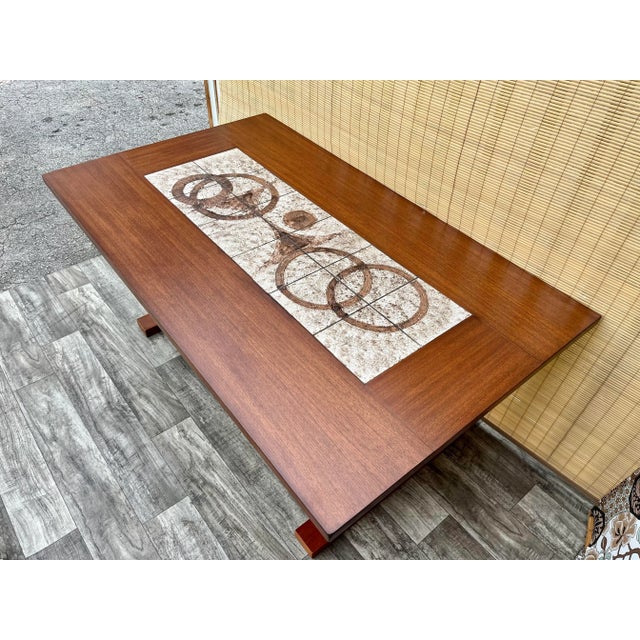 1970s Mid Century Modern Danish Dining Table With Tile Inlay. Circa 1970s For Sale - Image 5 of 12
